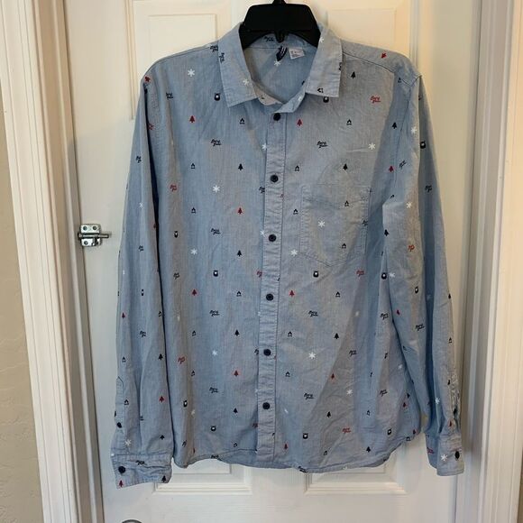Berry Xmas Button Down Shirt by Divided - Picture 1 of 7